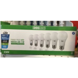 Lampadine Ecolight Led attacco E27 Goccia 11W F. Confezione 6pz