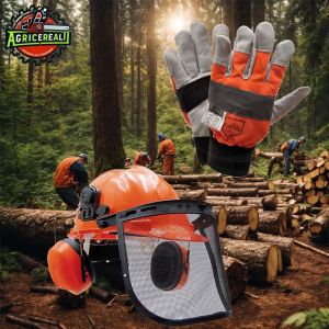 Kit Boscaiolo Elmetto Protettivo e Guanti forestali Antitaglio Certificati EN 397