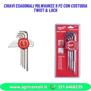 Chiavi esagonali Milwaukee 9 pz con custodia twist & lock