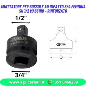 Adattatore per bussole ad impatto 3/4 femmina su 1/2 maschio – Rinforzato