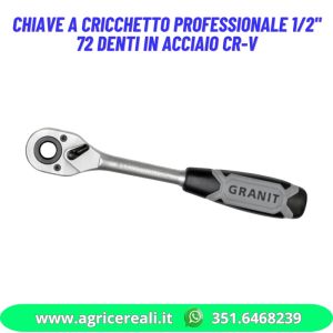 Chiave a cricchetto professionale 1/2" 72 denti in acciaio Cr-V