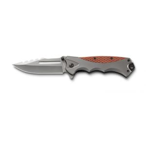 Coltello da tasca lama in acciaio inox manico in legno e alluminio cm 21