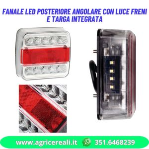 Fanale LED posteriore angolare con luce freni e targa integrata