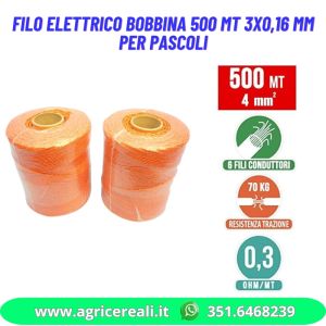 Filo elettrico bobbina 500 mt 3x0,16 mm per pascoli