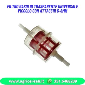 Filtro Gasolio Trasparente Universale Piccolo con attacchi 6-8mm