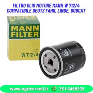 Filtro Olio Motore Mann W 712/4 Compatibile Deutz Fahr, Linde, Bobcat