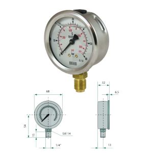 Manometro Ø 63 mm 0-160 bar Filettatura 1/4" per oleodinamica