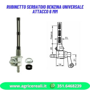 Rubinetto serbatoio benzina adattabile Benassi Brumital attacco tubo 6mm