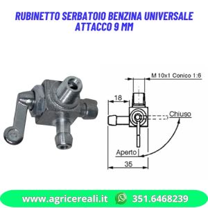 Rubinetto universale serbatoio benzina attacco tubo 9 mm